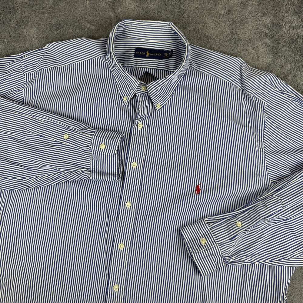 Ralph Lauren Button Down Shirt Mens 3XB Blue White Striped Long Sleeve Cotton